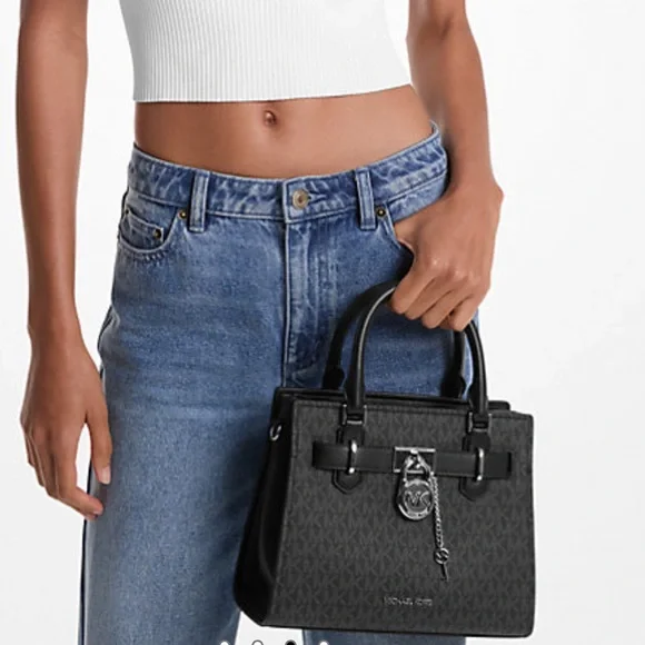 Michael Kors Hamilton Small Signature Logo Satchel Crossbody Bag
Black /Silver - Picture 3 of 16